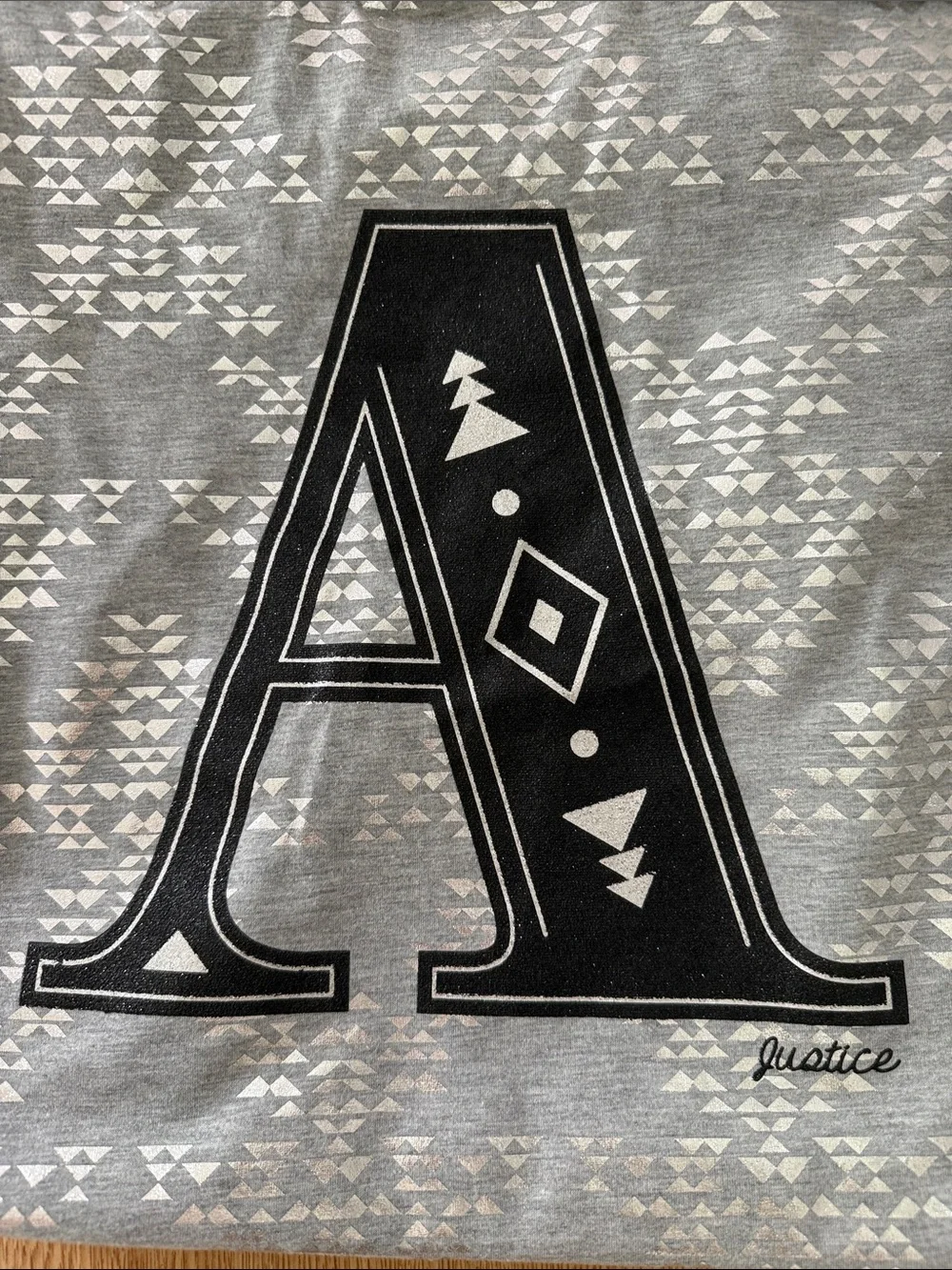 Justice Gray Fringe Tote Bag with Black Letter A